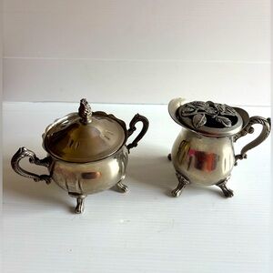 Vintage Silver Plated Cream and Sugar Bowl